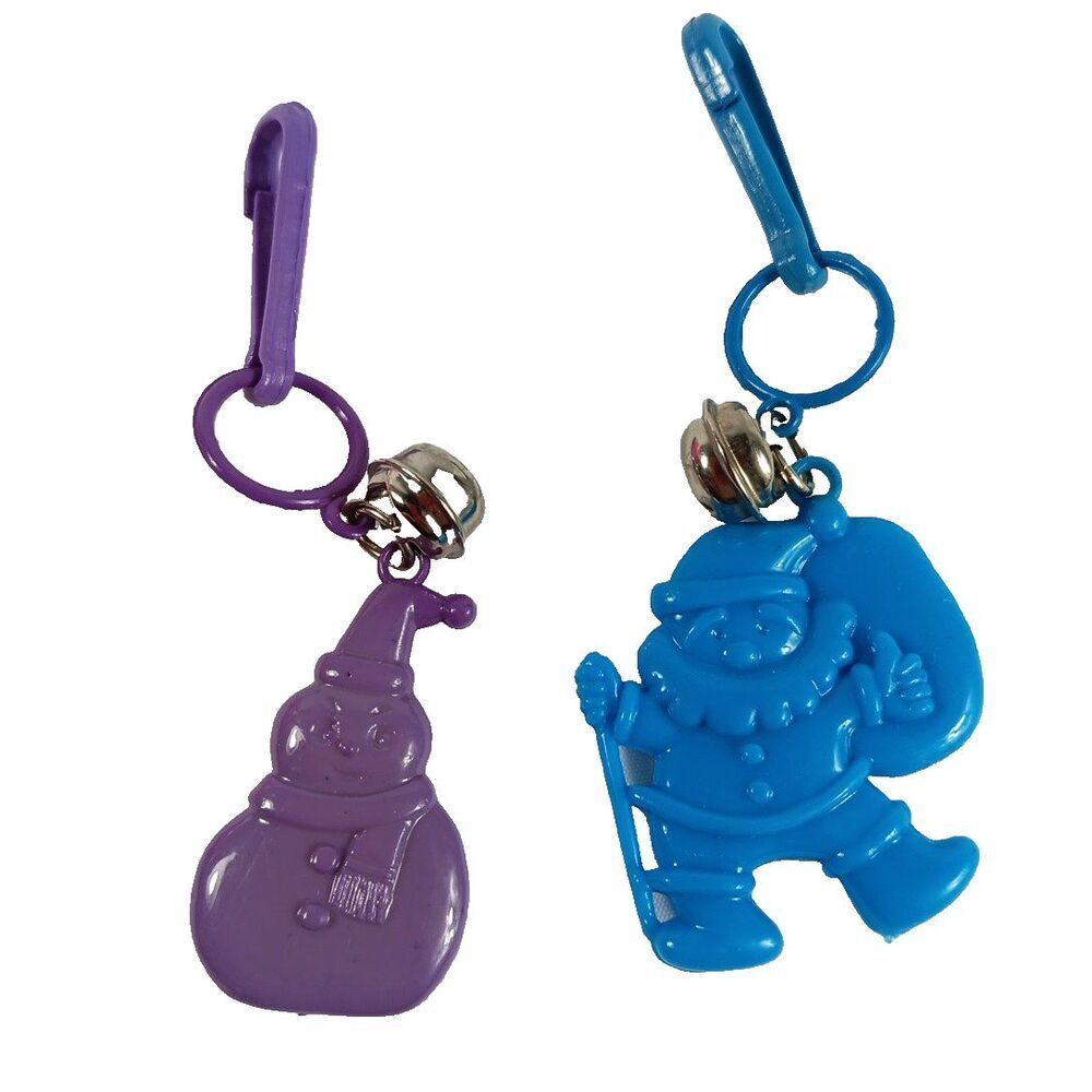 1980s Bell Charms Santa Snowman Purple Blue Lot Loose Played With Toys